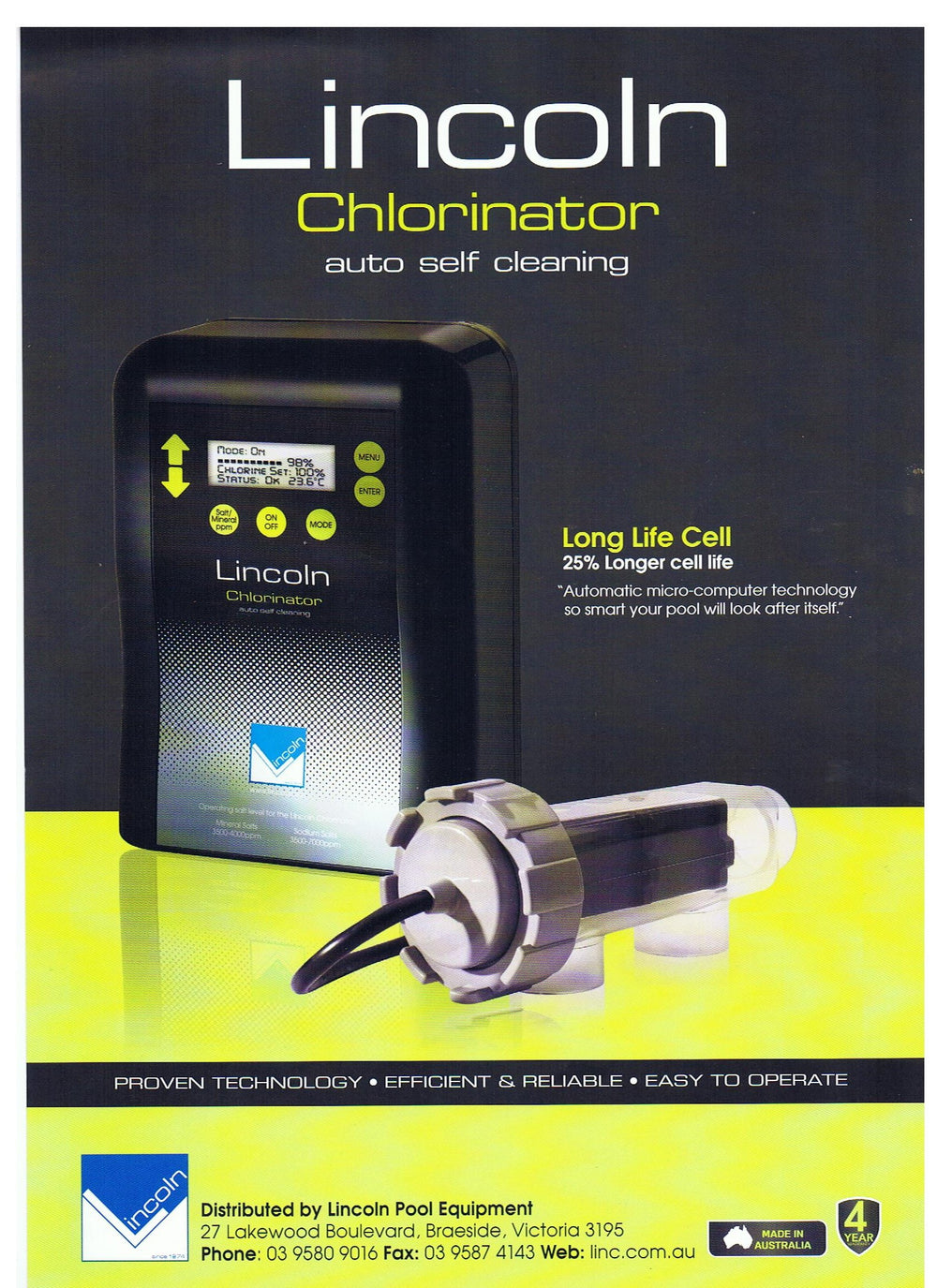 LINCOLN 25G SALT/MINERAL CHLORINATOR